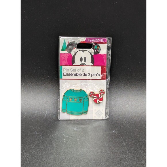 Disney Christmas Holiday 2018 Green Sweater and Candy Mickey Pin Set New Sealed - Picture 1 of 2